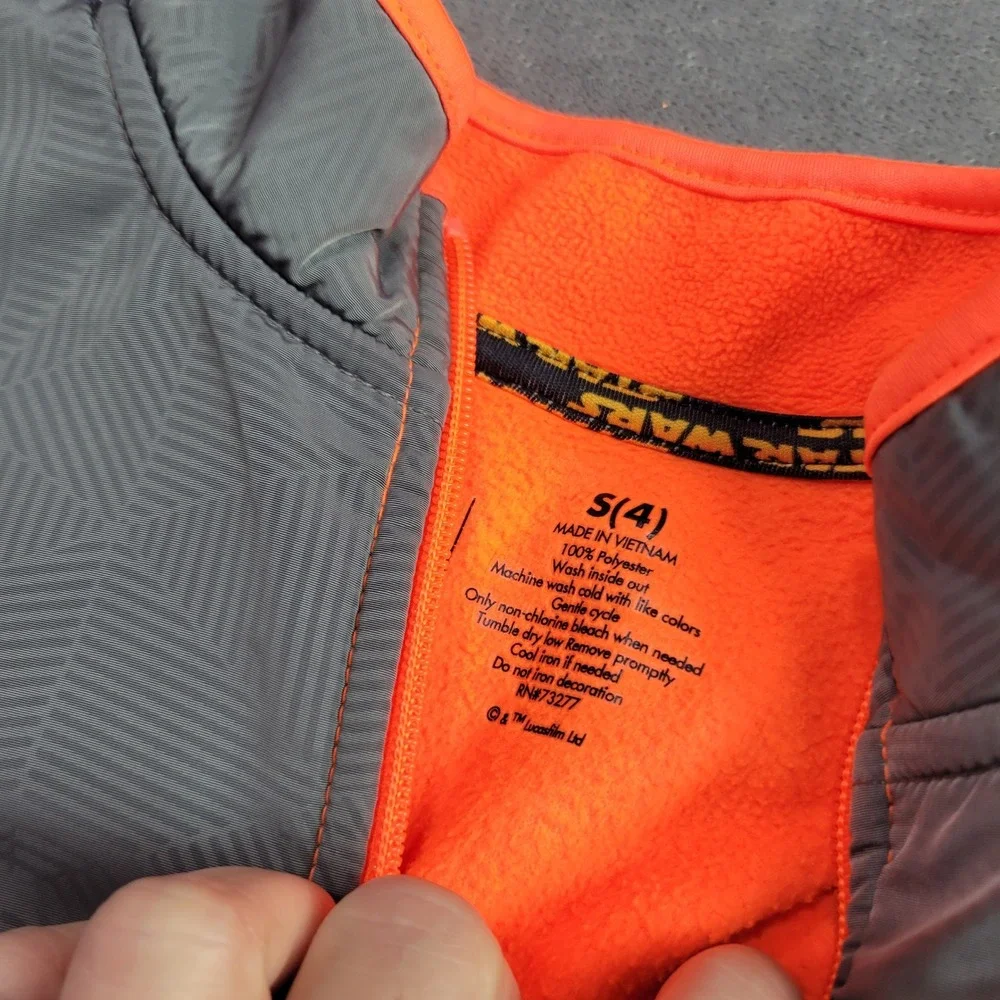 Star Wars Fleece Jacket Boys Size 4 Gray Orange X-Wing Full Zip Mock Neck Kohl's